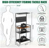 Fishing Rod Storage Rack with Pegboard, Rolling Tackle Organizer Cart, Multi-Tier Fishing Gear Stand for Rods, Reels, Tackle Boxes & Bags