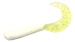 Action Bait 3in Curly Grubs 20pk (Color: White Chartreuse Tail)